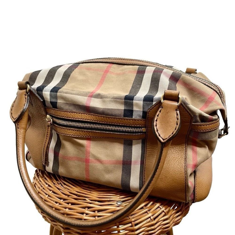 Burberry Nova Check Baby Bag Oversized Travel Duffle Purse Canvas Leather